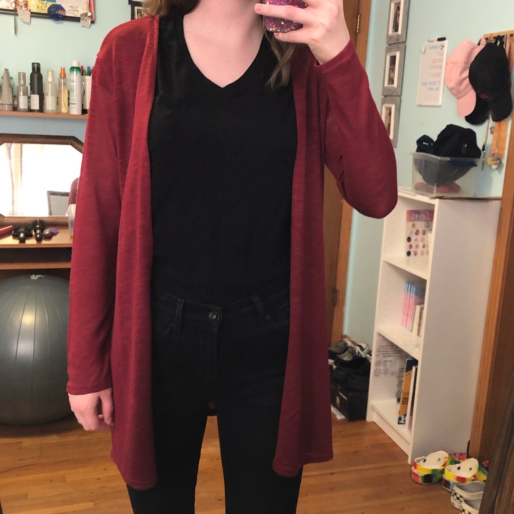 Red cardigan